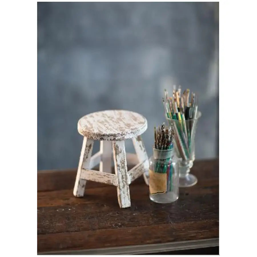 MINIATURE ANTIQUE WHITE WOODEN STOOL VagabondVintage