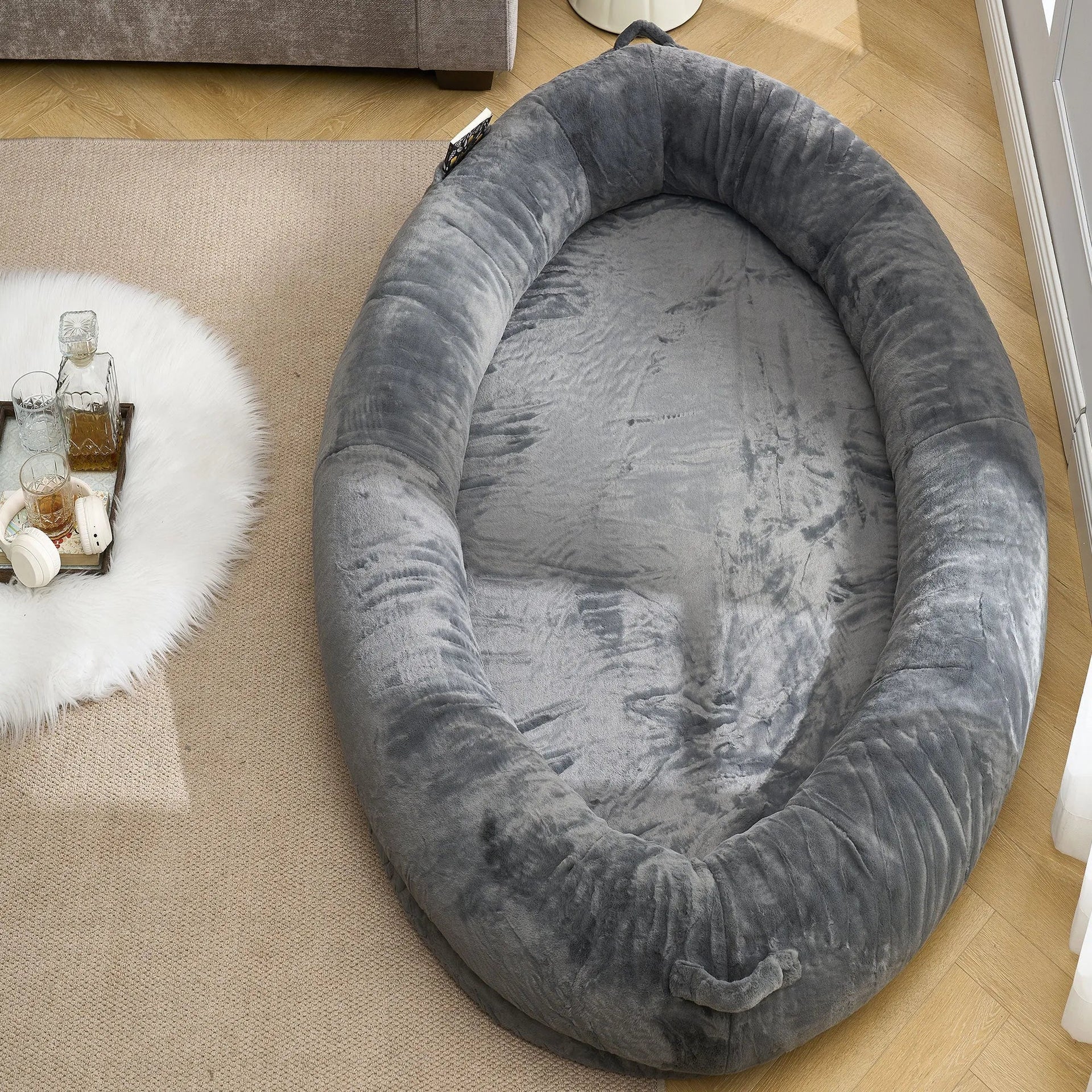 🇫🇷🇪🇪 🇸🇭🇮🇵🇵🇮🇳🇬 Human Dog Bed for Adult, Memory Foam Human Size Pet Bed for Human With Storage Pocket, Dark Gray