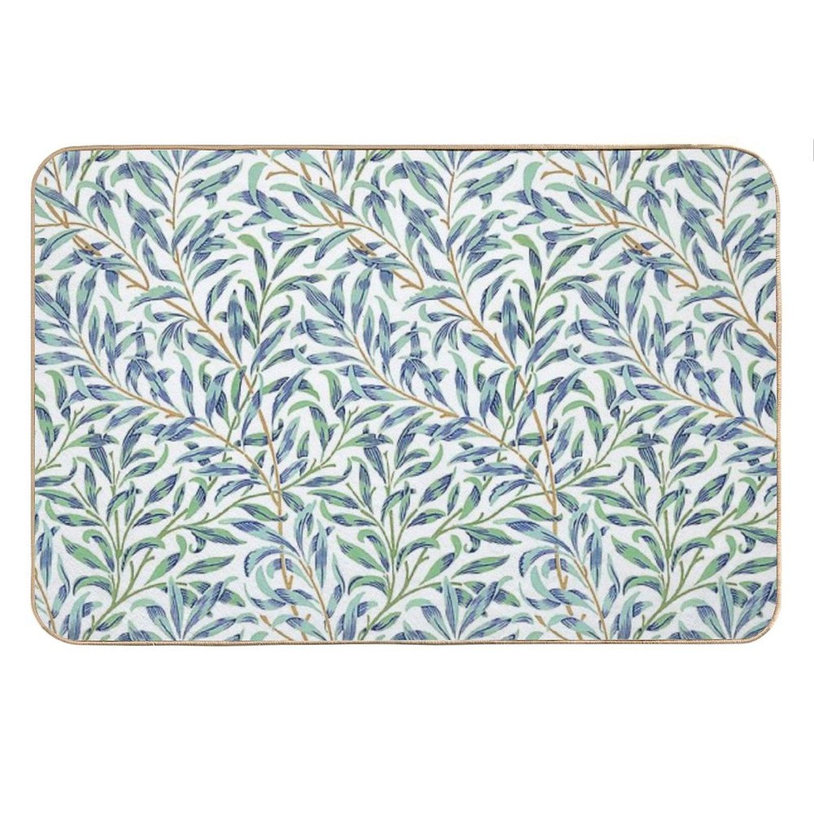 Willow Bough by William Morris - Seamless-  Blue And Green Leaves on Off White Background Bath Mat