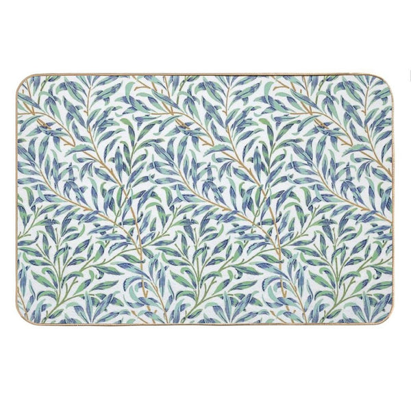 Willow Bough by William Morris - Seamless-  Blue And Green Leaves on Off White Background Bath Mat
