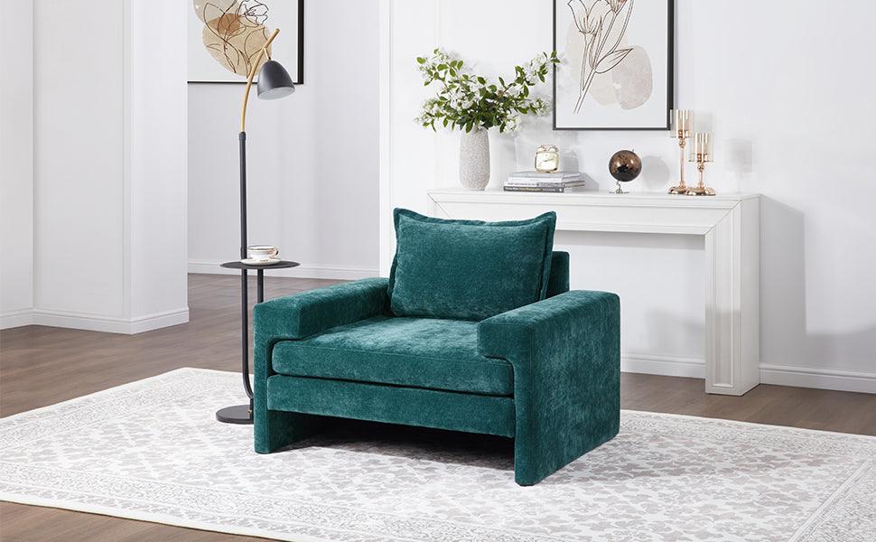 Oversized Green Chenille Accent Chair with Deep Seat & Plush Cushions
