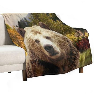 Brown Bear And Forest Sustainable Throw Blanket