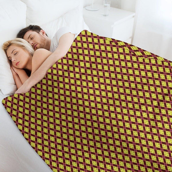 Golden Diamond Medallions Red Flowers Throw Blanket