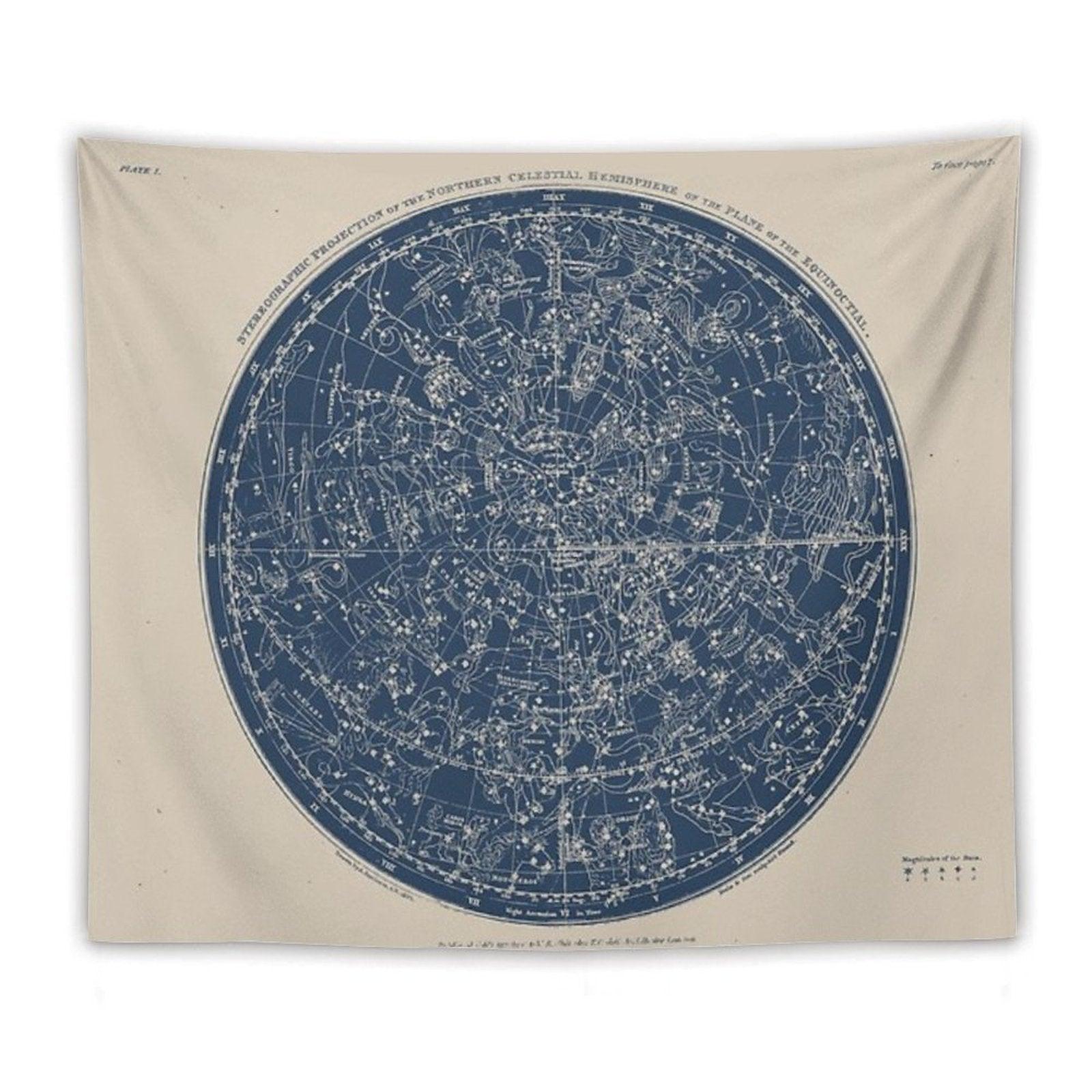 Constellations of The Northern Hemisphere Vintage Azure Blue Tapestry