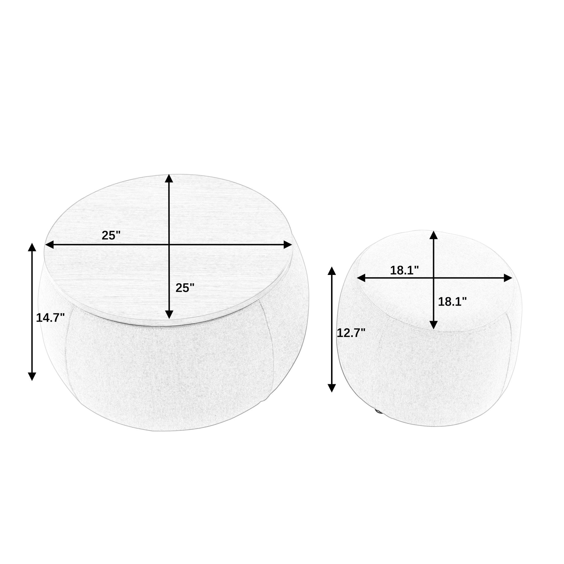 Modern Classic Round Storage Ottoman Coffee Table with Removable Top BLAKHOM