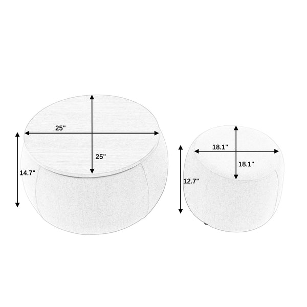 Modern Classic Round Storage Ottoman Coffee Table with Removable Top BLAKHOM