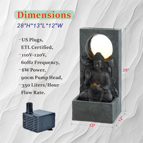 Resin Buddha Wall Panel Outdoor Fountain 28 Inch LED