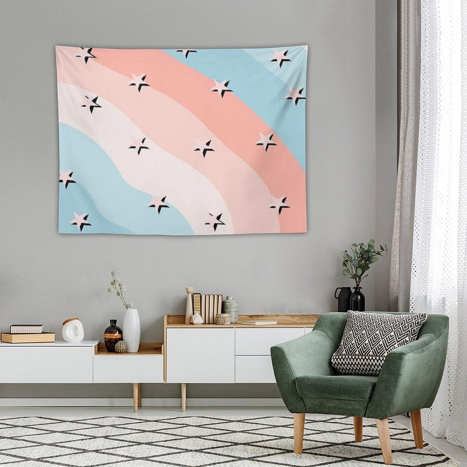 Cotton Candy Stars Striped Pattern Tapestry