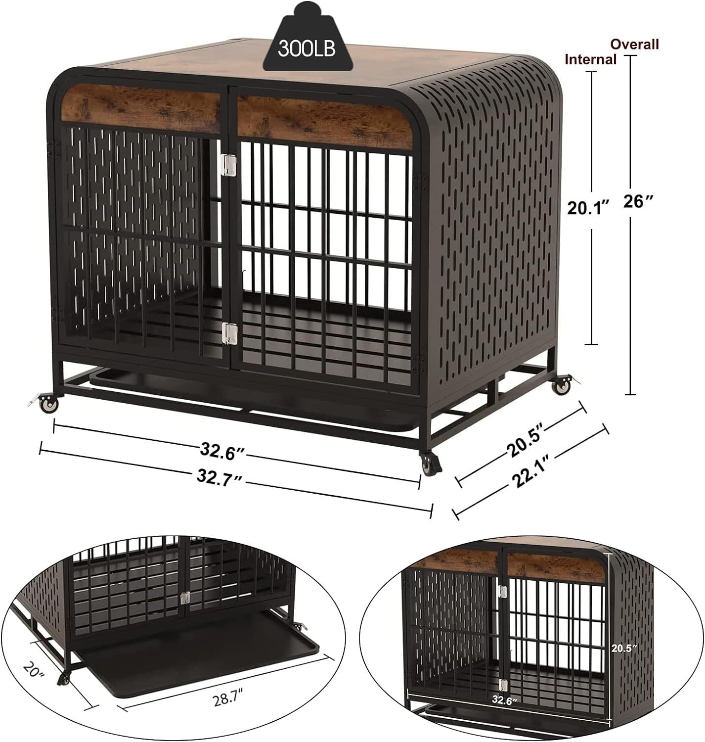 Heavy Duty Dog Crate Furniture Table 33 Inch Brown for Stylish Pet Housing