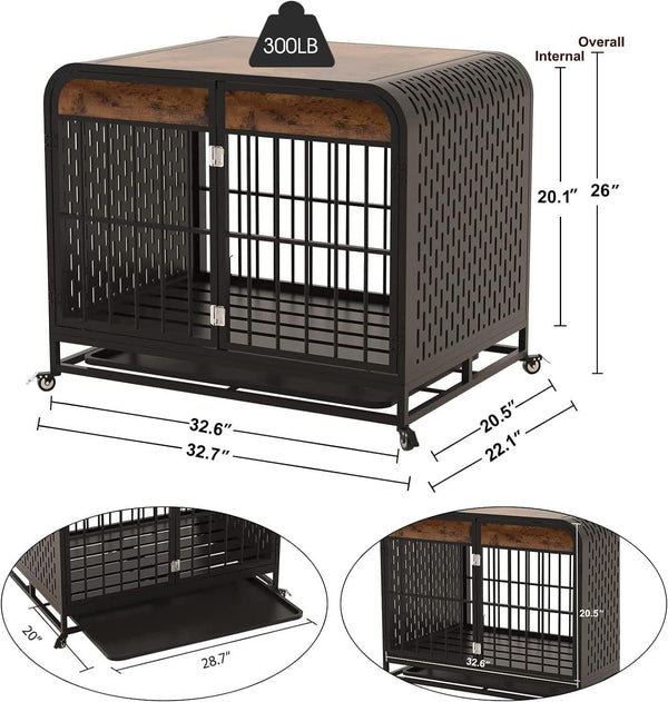 Heavy Duty Dog Crate Furniture Table 33 Inch Brown for Stylish Pet Housing