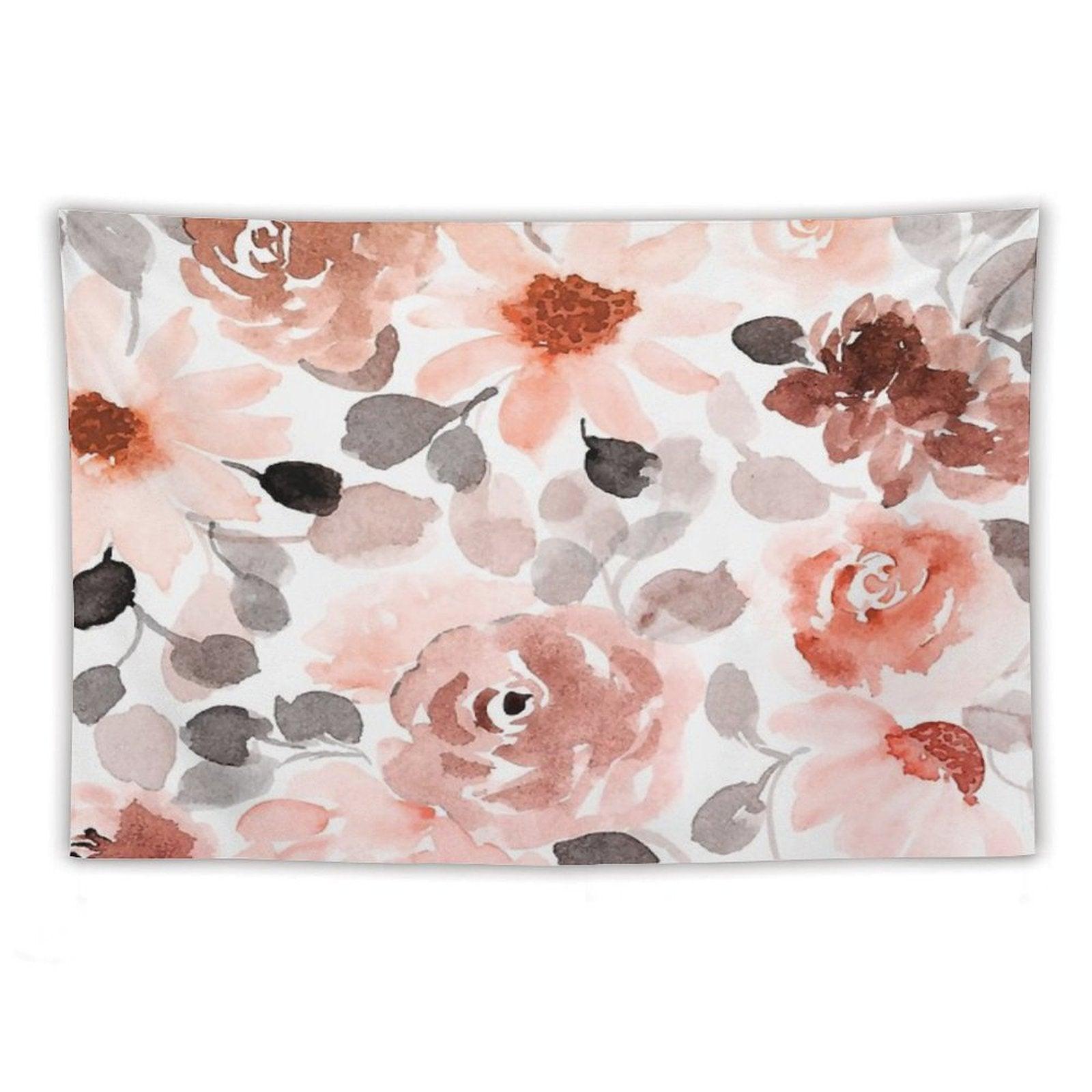 Floral, Watercolor, Soft, Pastel, Rose Gold, Blush Pink And Gray Tapestry