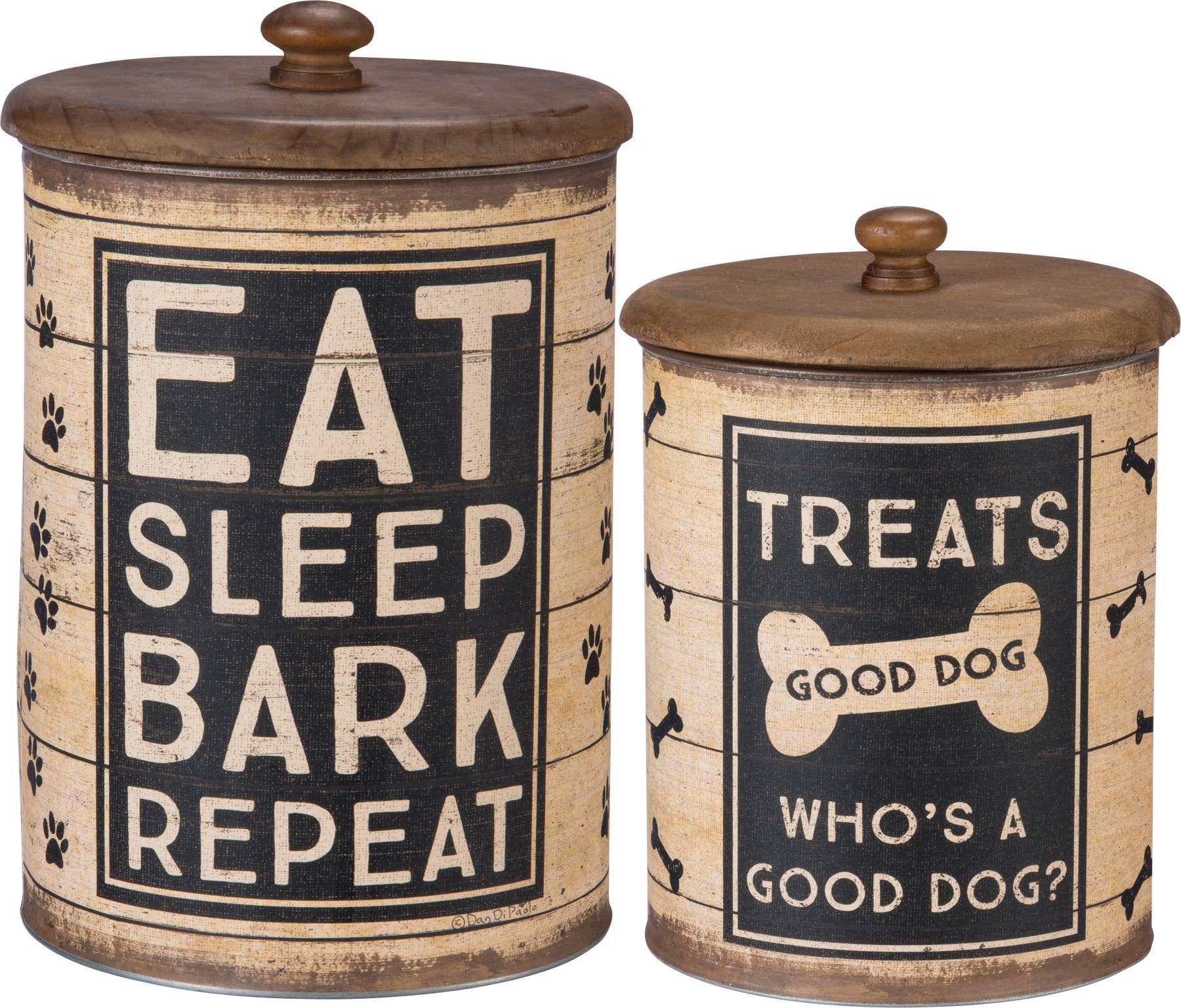 Dog Treat Canister - Rustic Galvanized Metal Bin with Wooden Lid & Nesting Storage