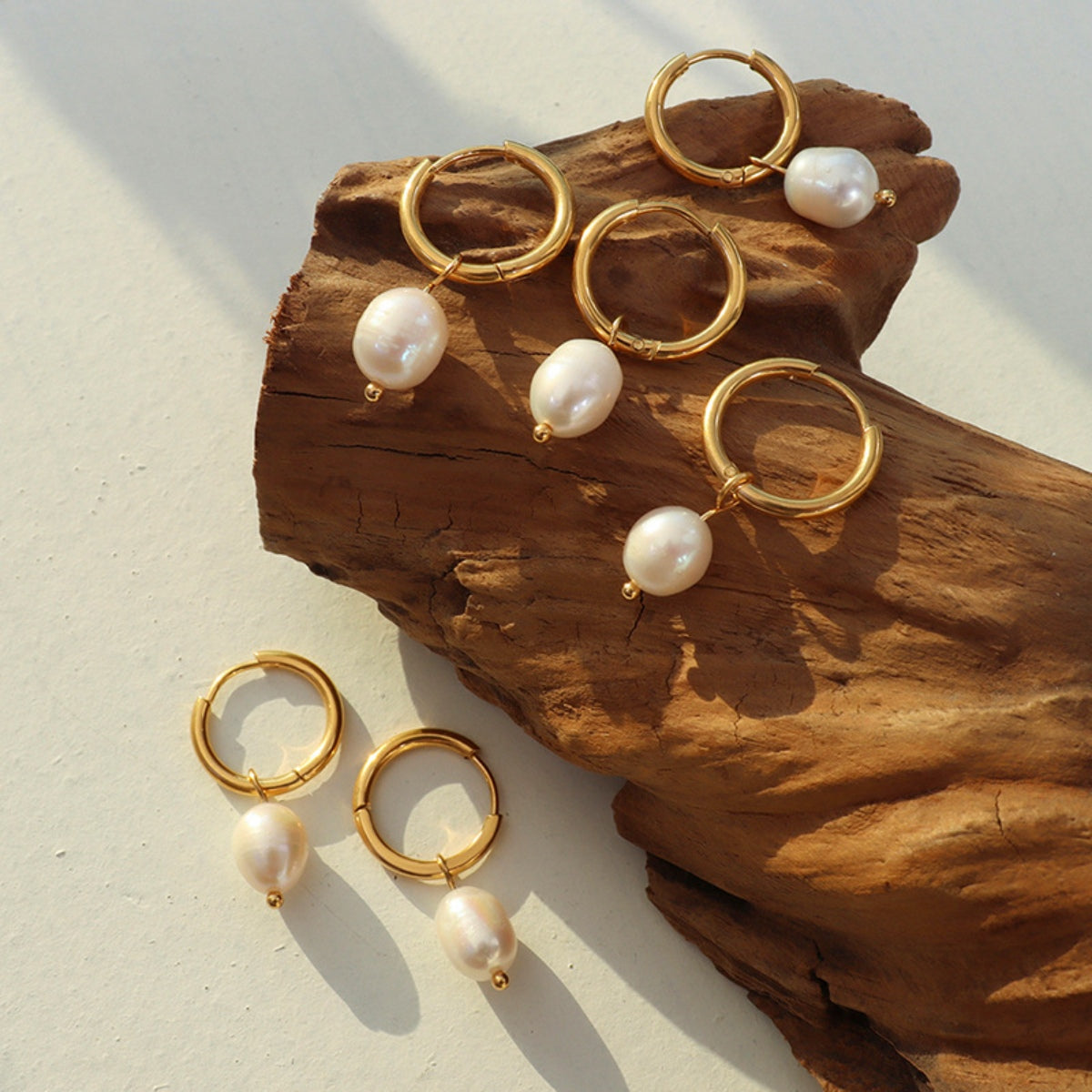 Pearl Drop Gold Hoop Earrings