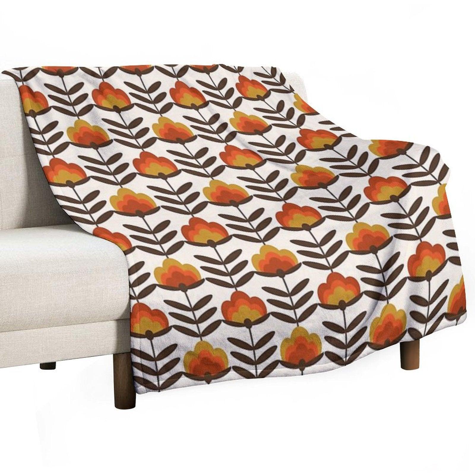 Boogie - Retro Florals Minimal Trendy 70s Style Throwback Flower Pattern Throw Blanket