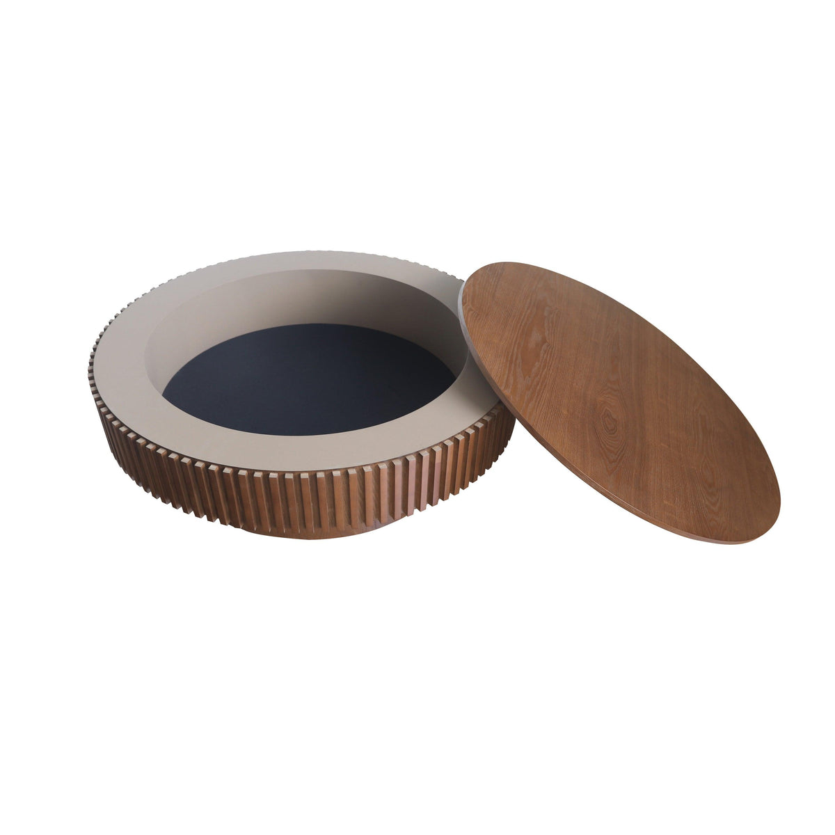 Modern Walnut Round Mushroom Coffee Table with Hidden Storage