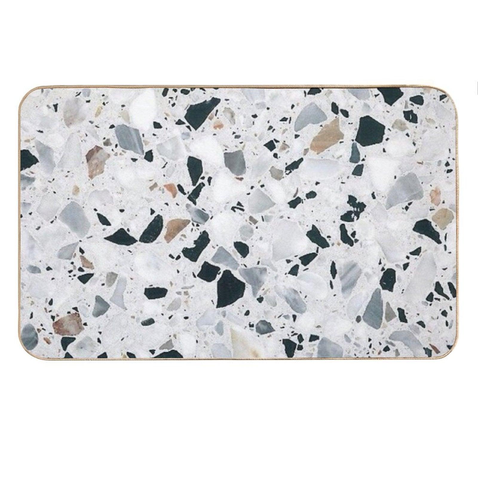 Terrazzo Black, White, Grey And Bronze Bath Mat