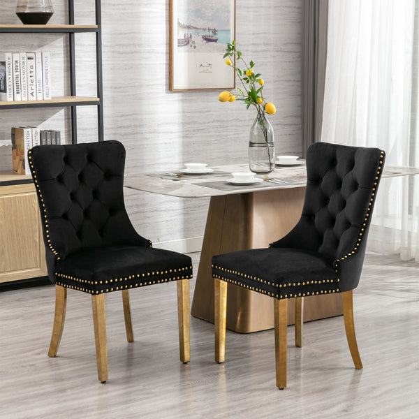 Nikki Collection Modern Tufted Solid Wood Velvet Upholstered Dining Chair with Gold Legs