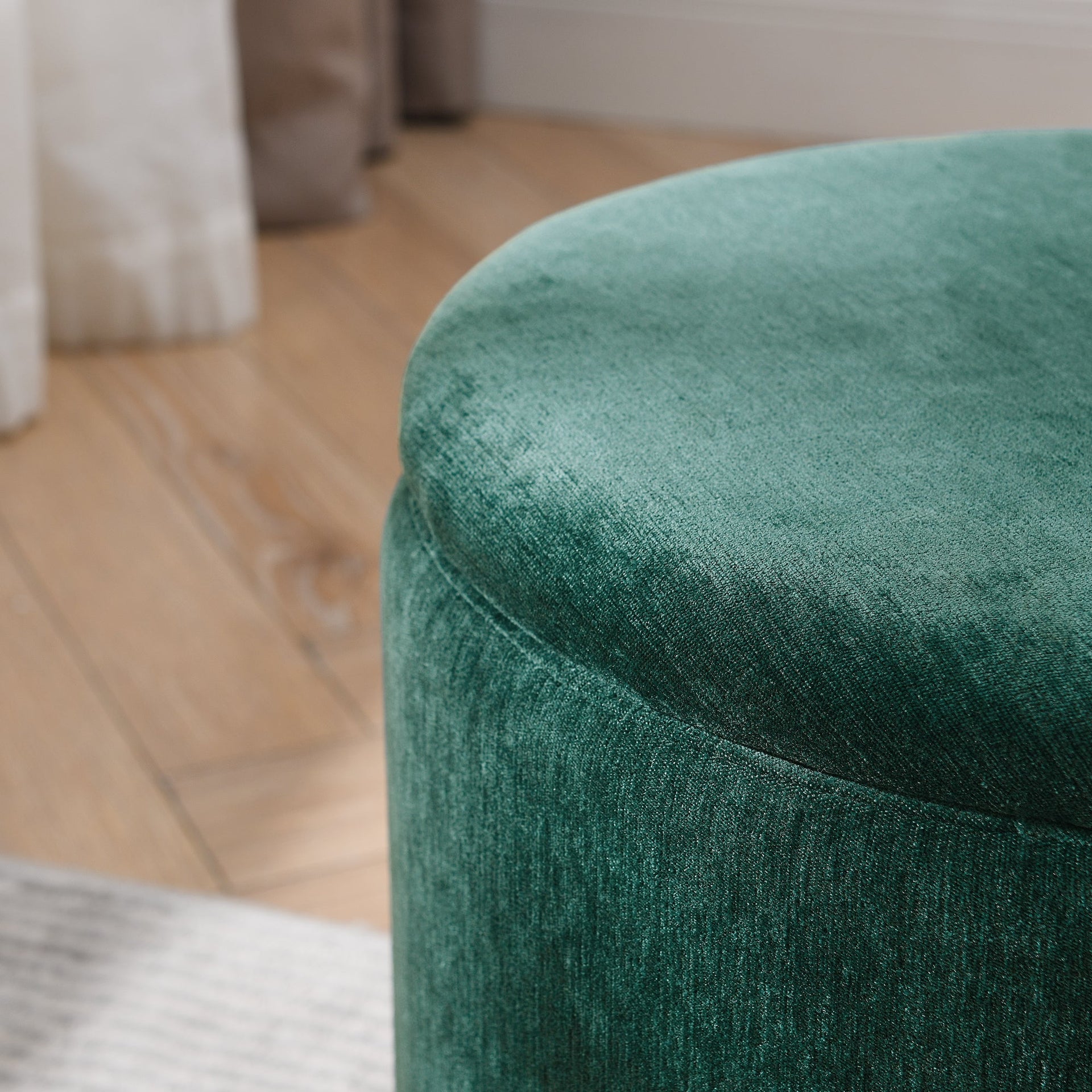 2-Piece Round Chenille Storage Ottoman Set with Drum Stool and MDF Desktop Panel