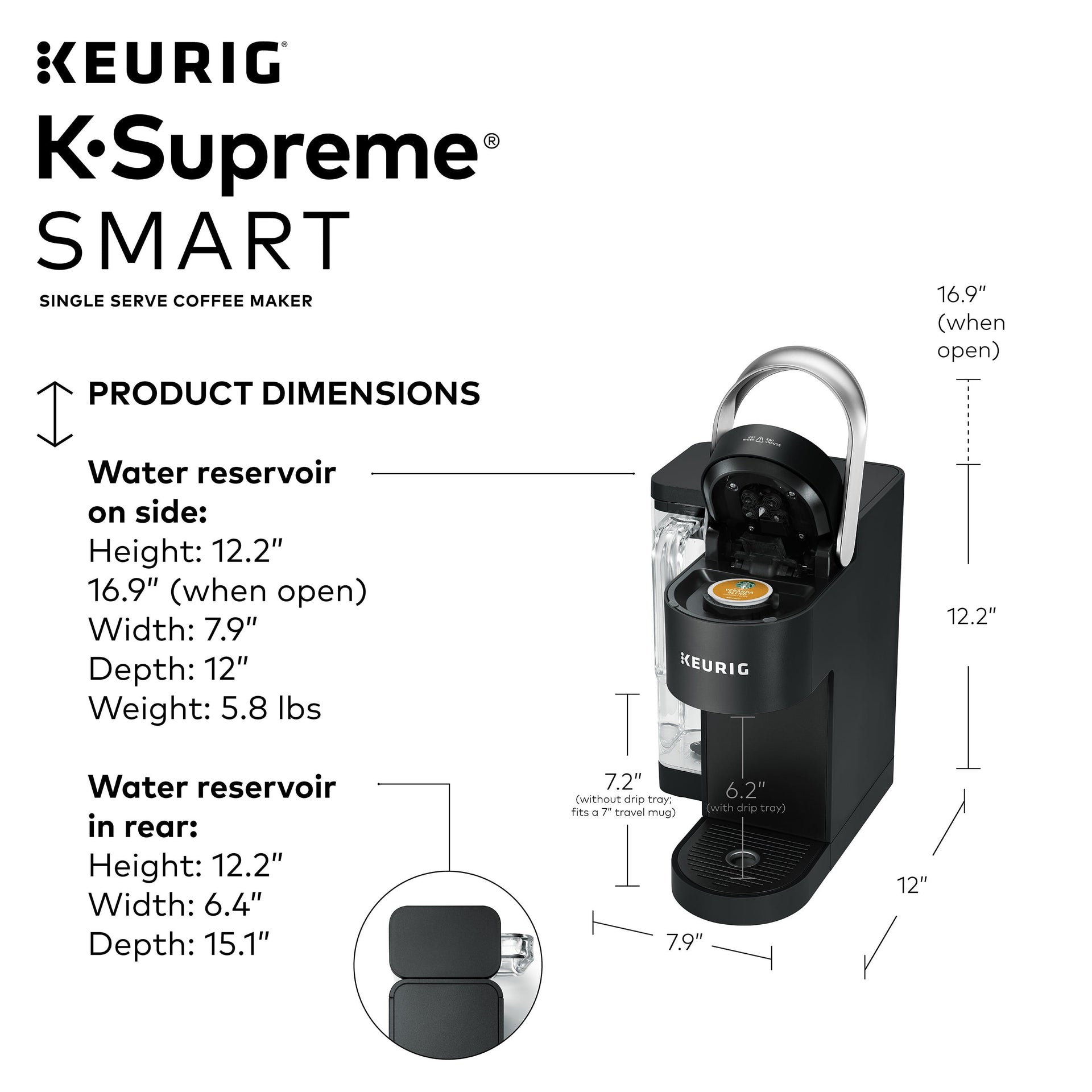 K-Supreme SMART Coffee Maker, Multistream Technology, Brews 6-12Oz Cup Sizes, Black