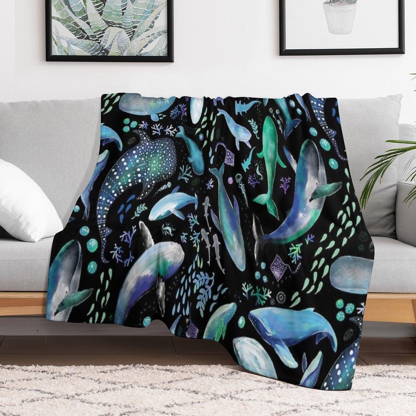 Ocean Diving with Whales at Night - Remix Throw Blanket