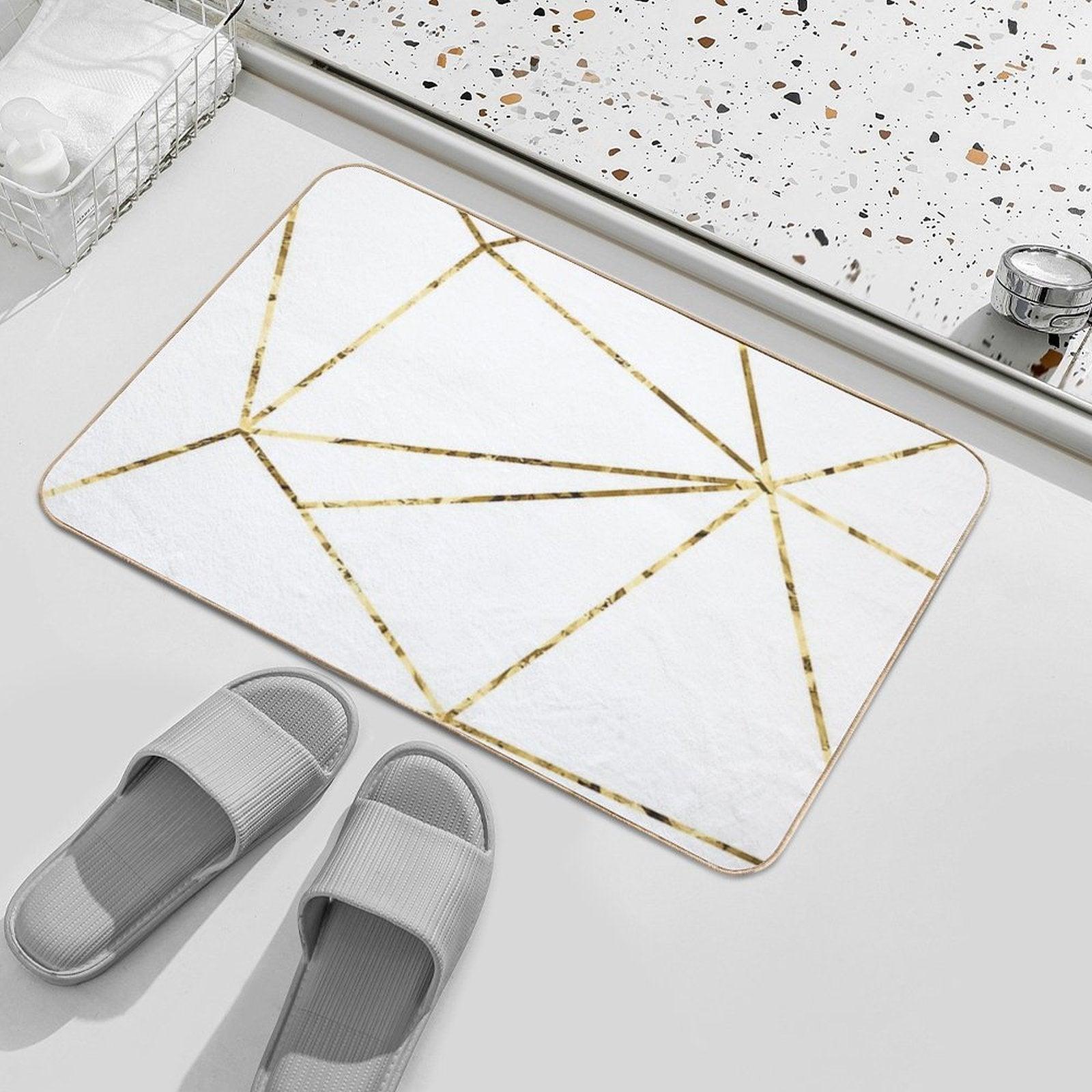 Gold Lines Polygonal Minimalist White Bath Mat