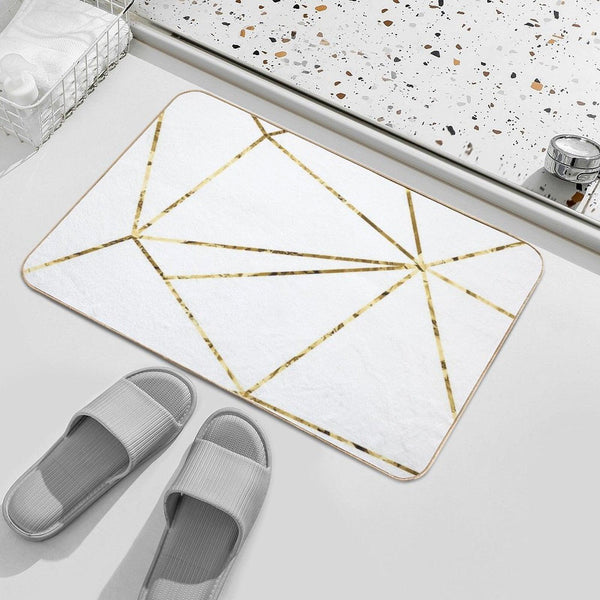 Gold Lines Polygonal Minimalist White Bath Mat
