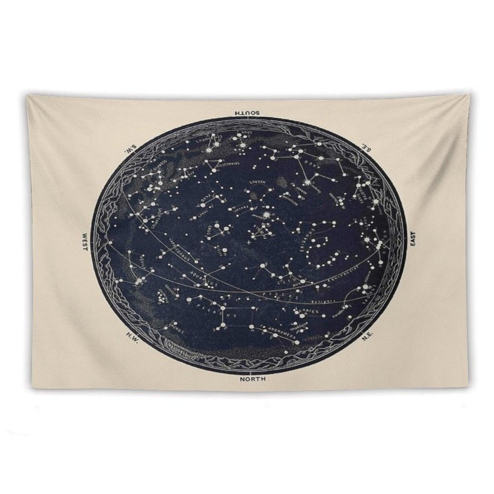 Antique Map of The Night Sky, 19th Century Astronomy Tapestry