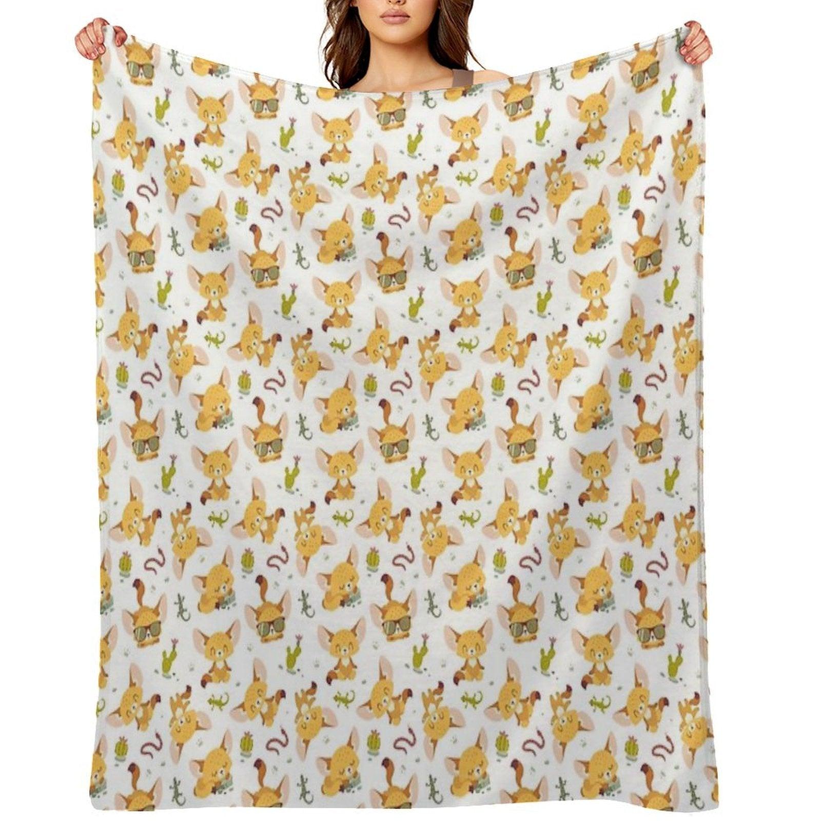 Cartoon Style Fenech Throw Blanket