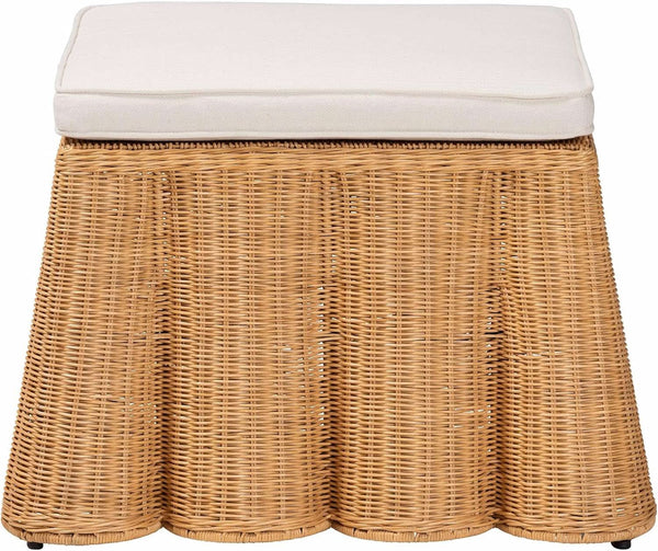 Honey Bohemian Scallop Rattan Ottoman Plush Cushion