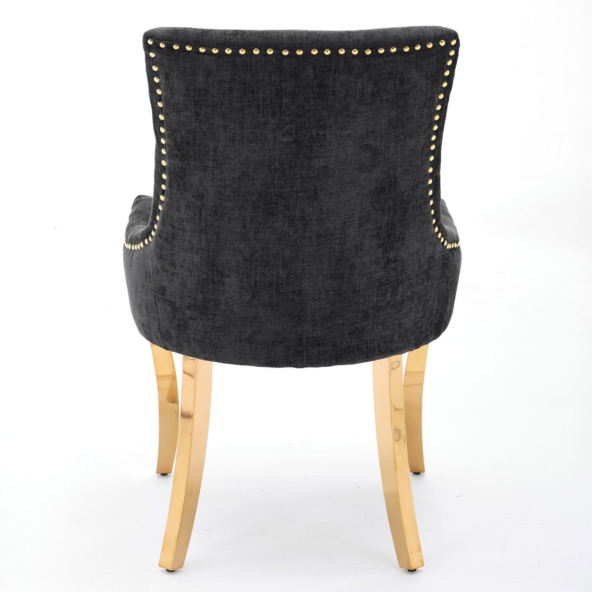 Chenille Dining Chairs Modern Style with Curved Gold-Plated Legs & Rivet Trim