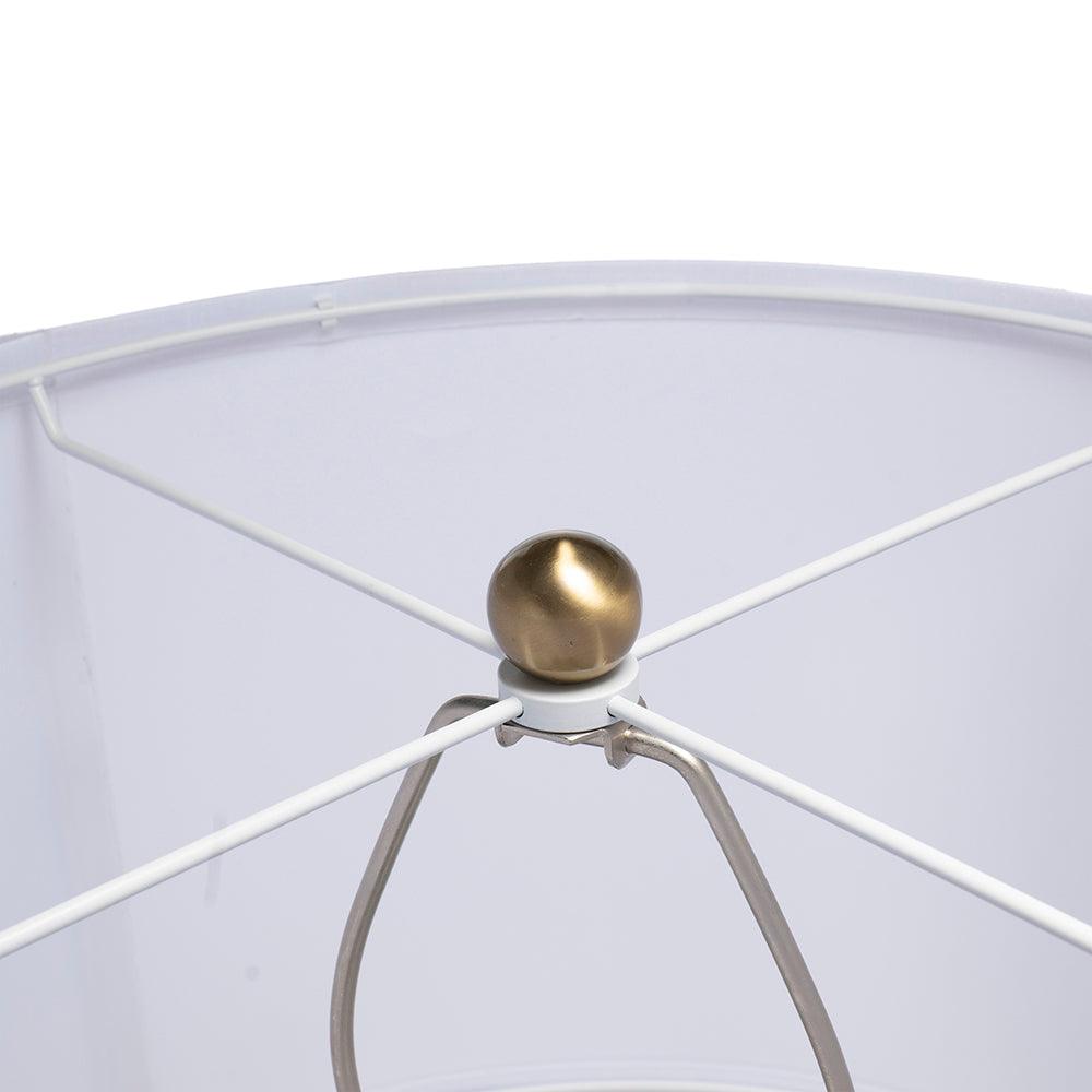 Modern Glass Table Lamp with Gold Accents & White Drum Shade