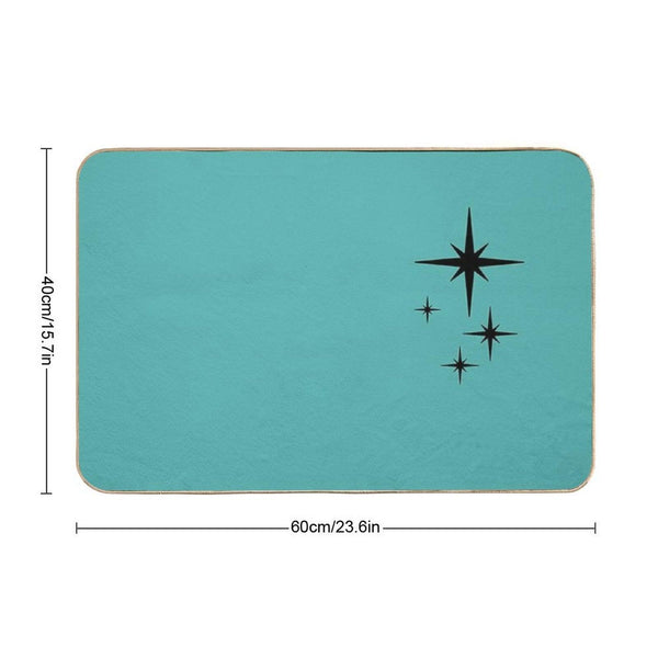 1950s Atomic Age Retro Starburst in Turquoise And Black Bath Mat