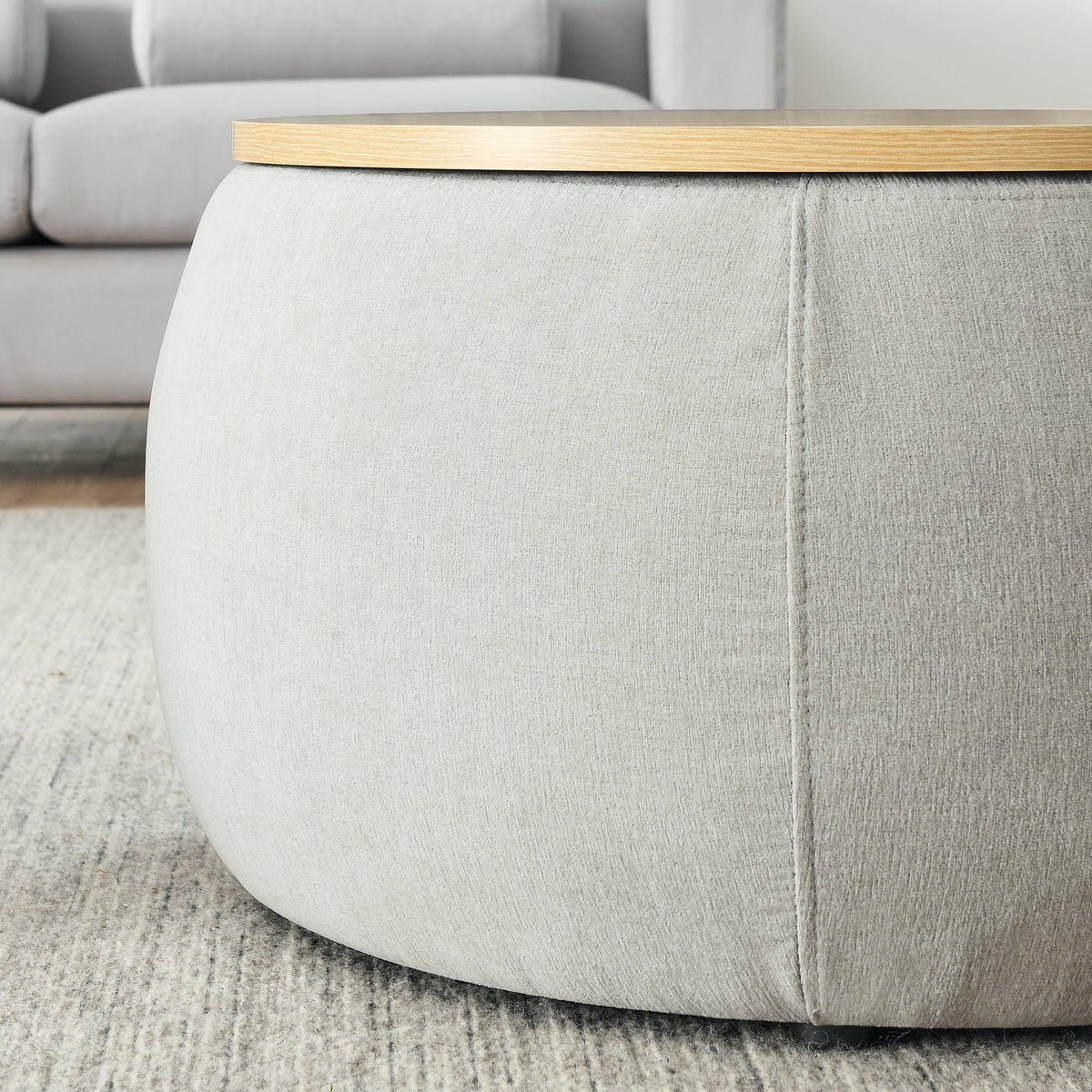 Modern Classic Round Storage Ottoman Coffee Table with Removable Top