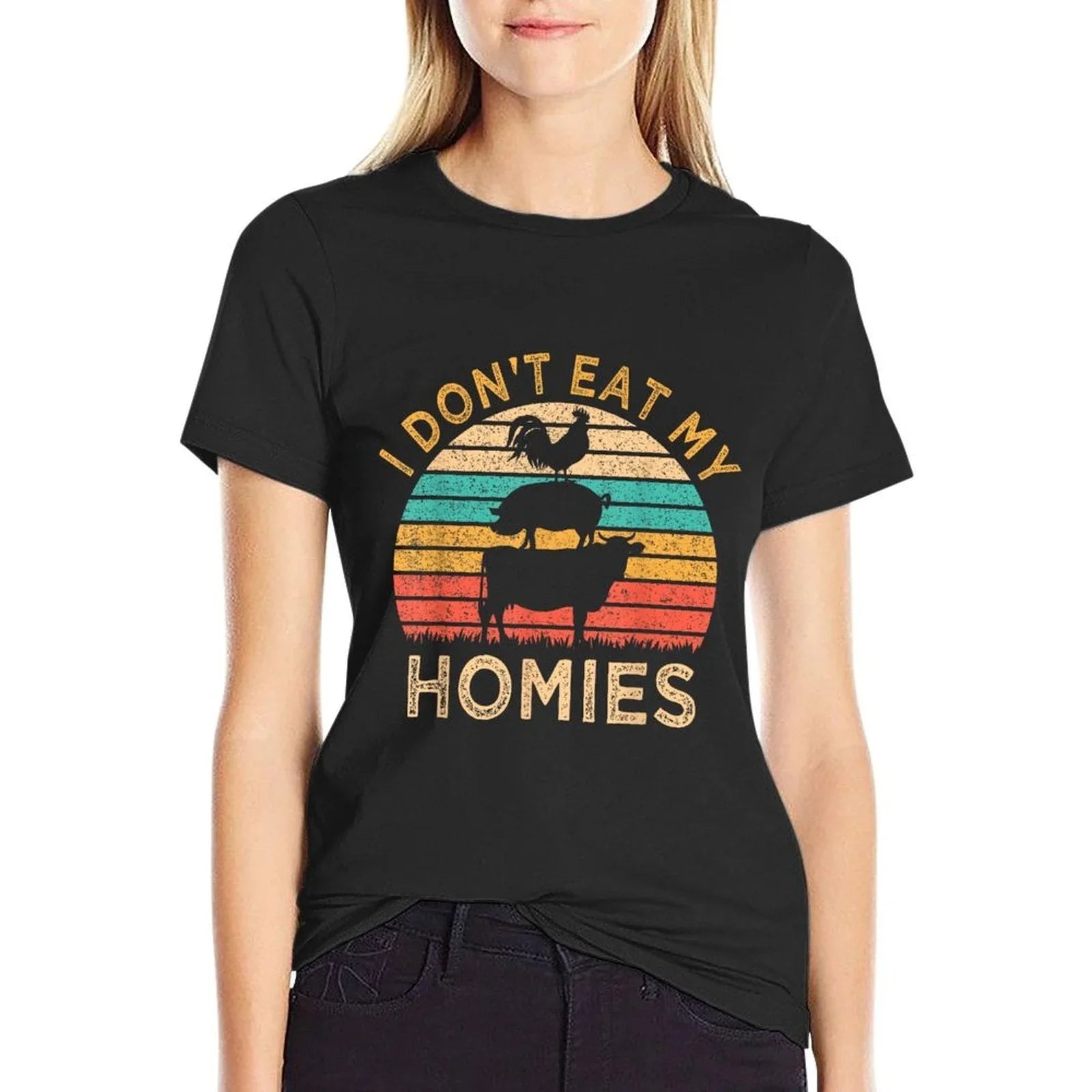 Vegetarian I Don't Eat My Homies Funny Vegan Retro T-Shirt