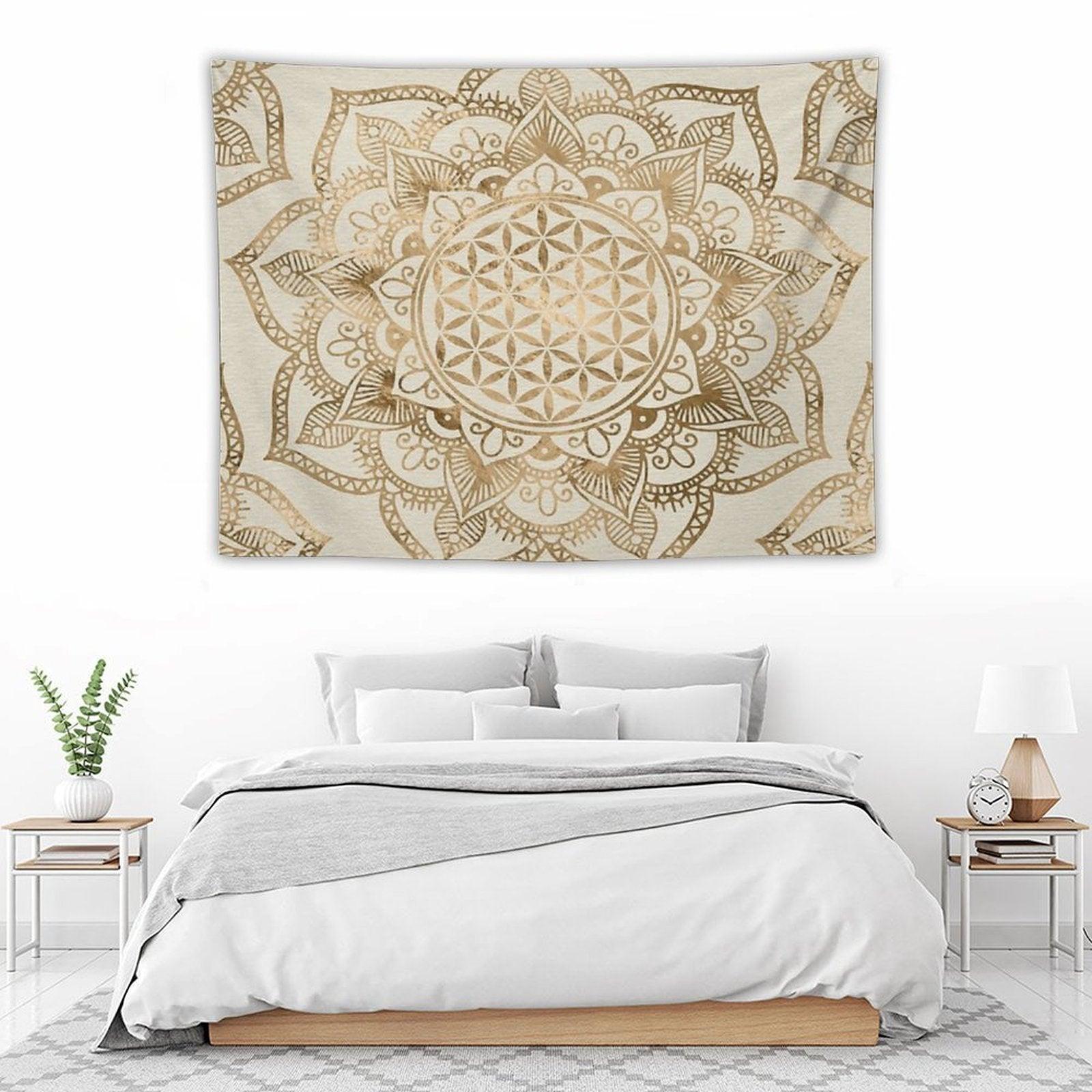 Flower of Life in Lotus - Pastel Golds And Canvas Tapestry