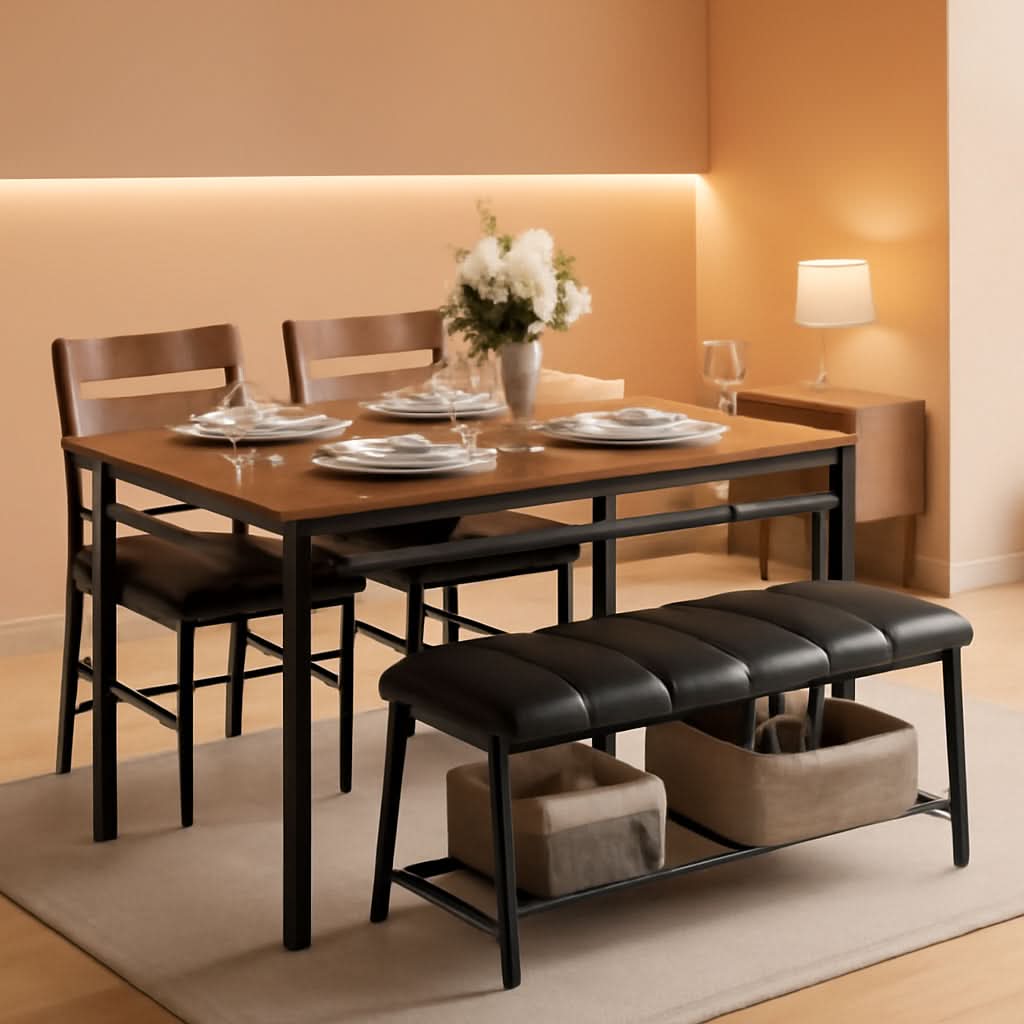 Industrial Dining Room Table Set For Four Rustic Brown