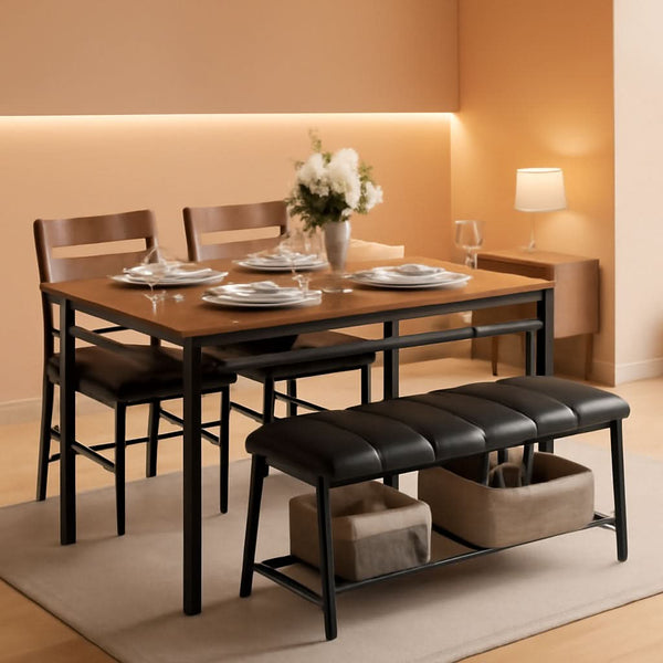 Industrial Dining Room Table Set For Four Rustic Brown