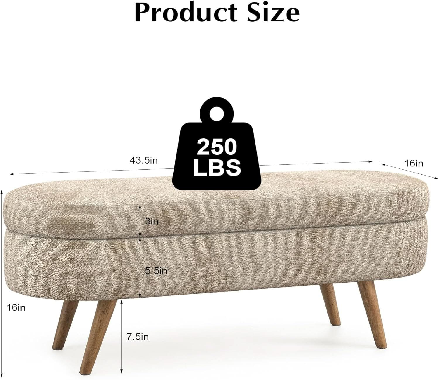43-Inch Upholstered Storage Ottoman Bench With Hinge
