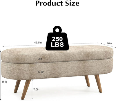 43-Inch Upholstered Storage Ottoman Bench With Hinge