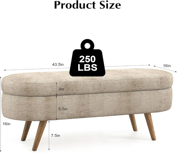 43-Inch Upholstered Storage Ottoman Bench With Hinge
