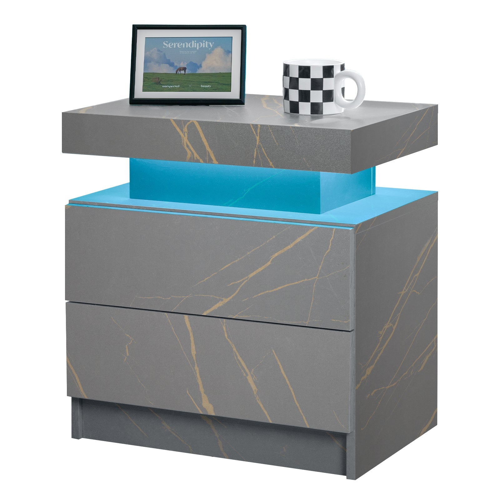 Modern LED Nightstand with 2 Drawers