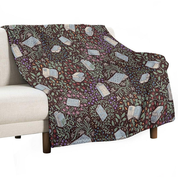 Books in Flower Plush Throw Blanket