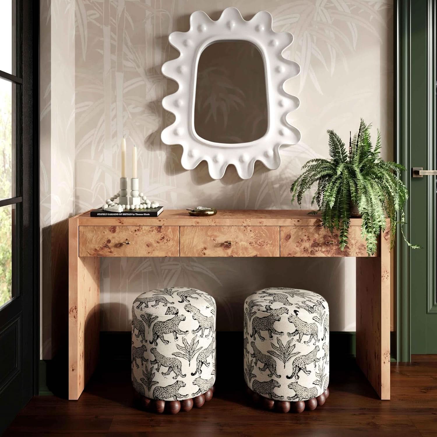 Dex Taupe Leopard Jacquard Ottoman Fully Assembled