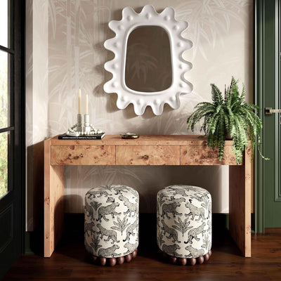 Dex Taupe Leopard Jacquard Ottoman Fully Assembled