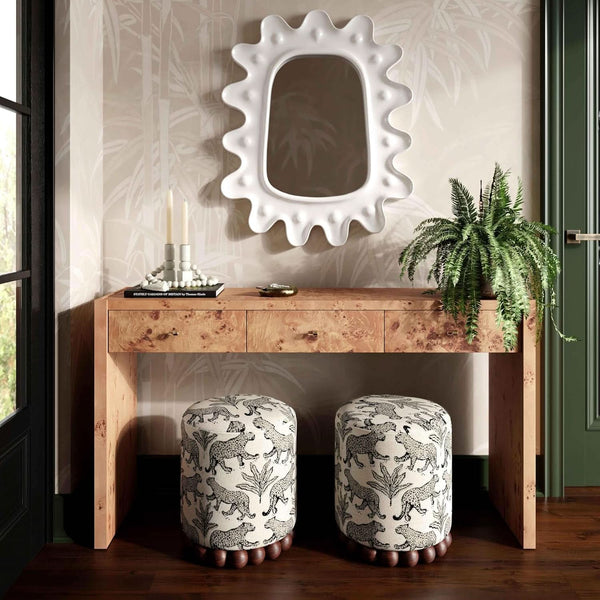 Dex Taupe Leopard Jacquard Ottoman Fully Assembled