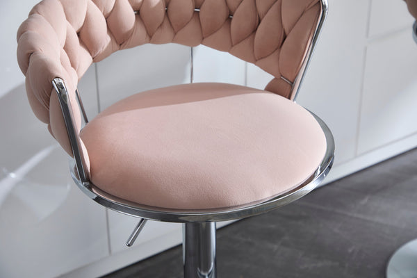 Set of 2 Bar Stools with Chrome Footrest & Base Swivel Height Adjustable Velvet