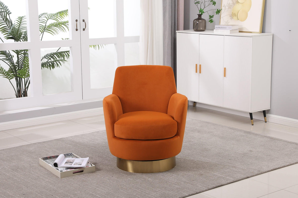Orange Velvet Swivel Barrel Chair
