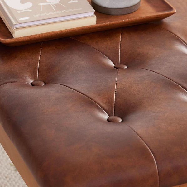Oversized Brown Faux Leather Upholstered Ottoman Bench