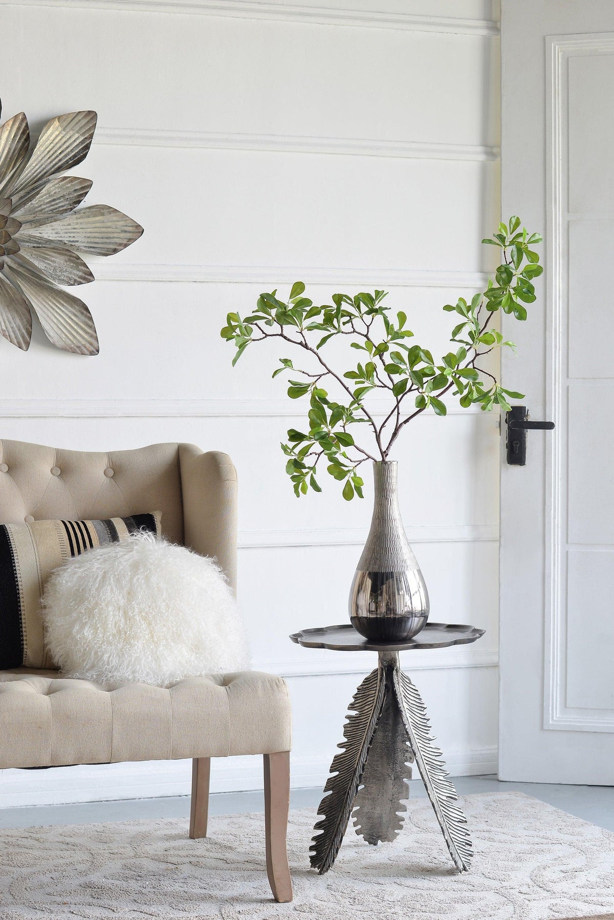 Silver Leaf Antique Aluminum Accent End Table