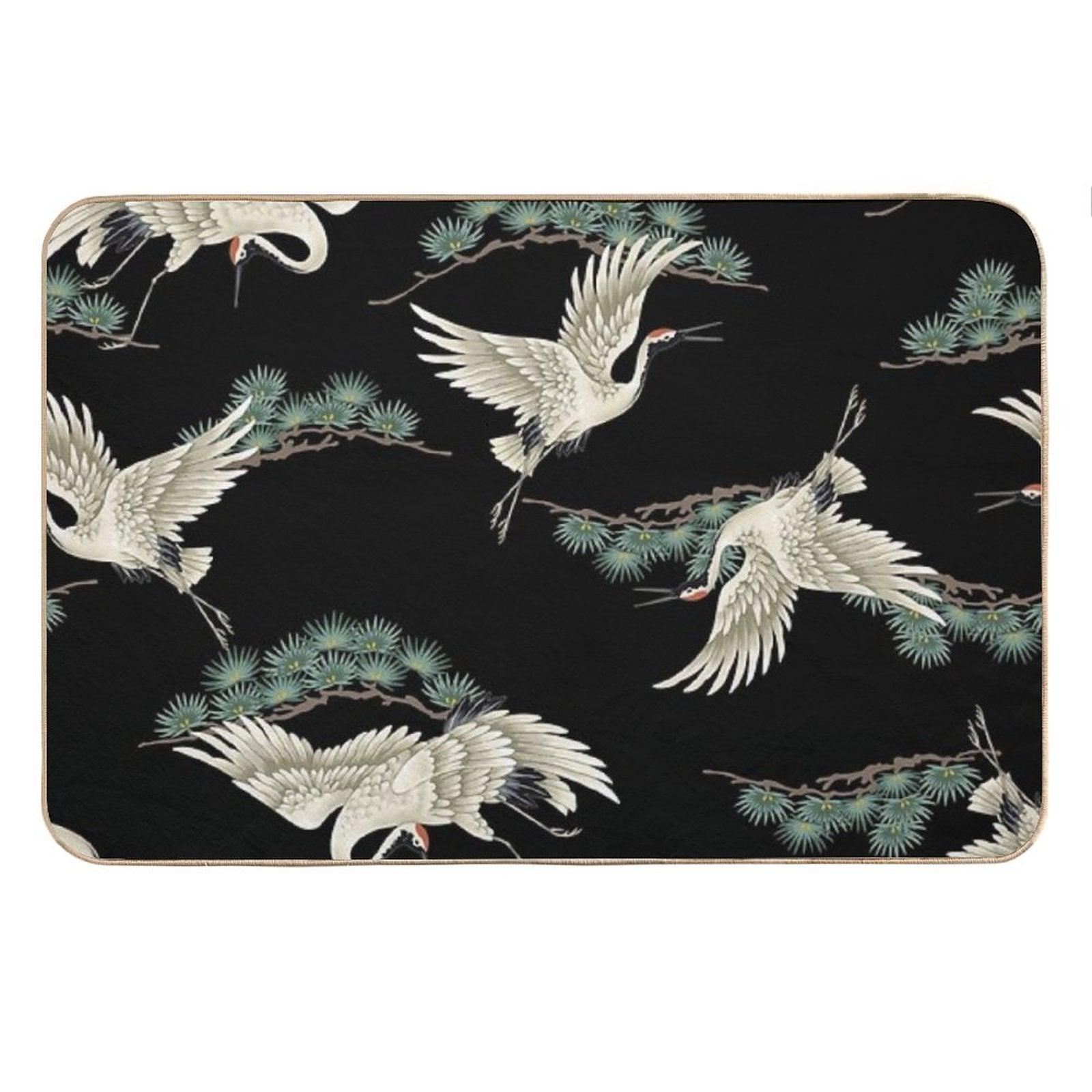 Japanese Cranes in Embroidered Style Bath Mat